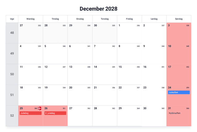 forhåndsvisning af kalenderen