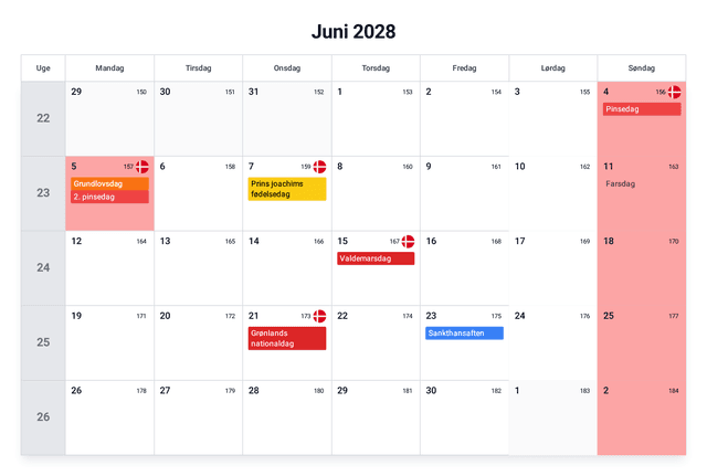 forhåndsvisning af kalenderen