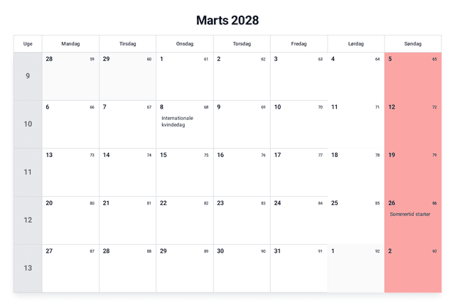 forhåndsvisning af kalenderen