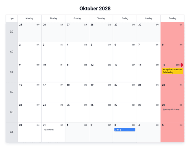 forhåndsvisning af kalenderen