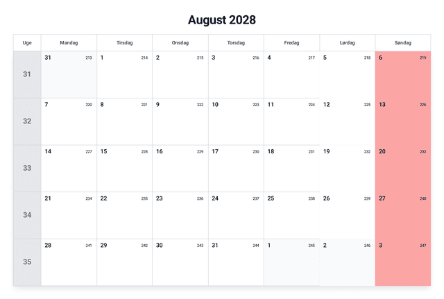 forhåndsvisning af kalenderen